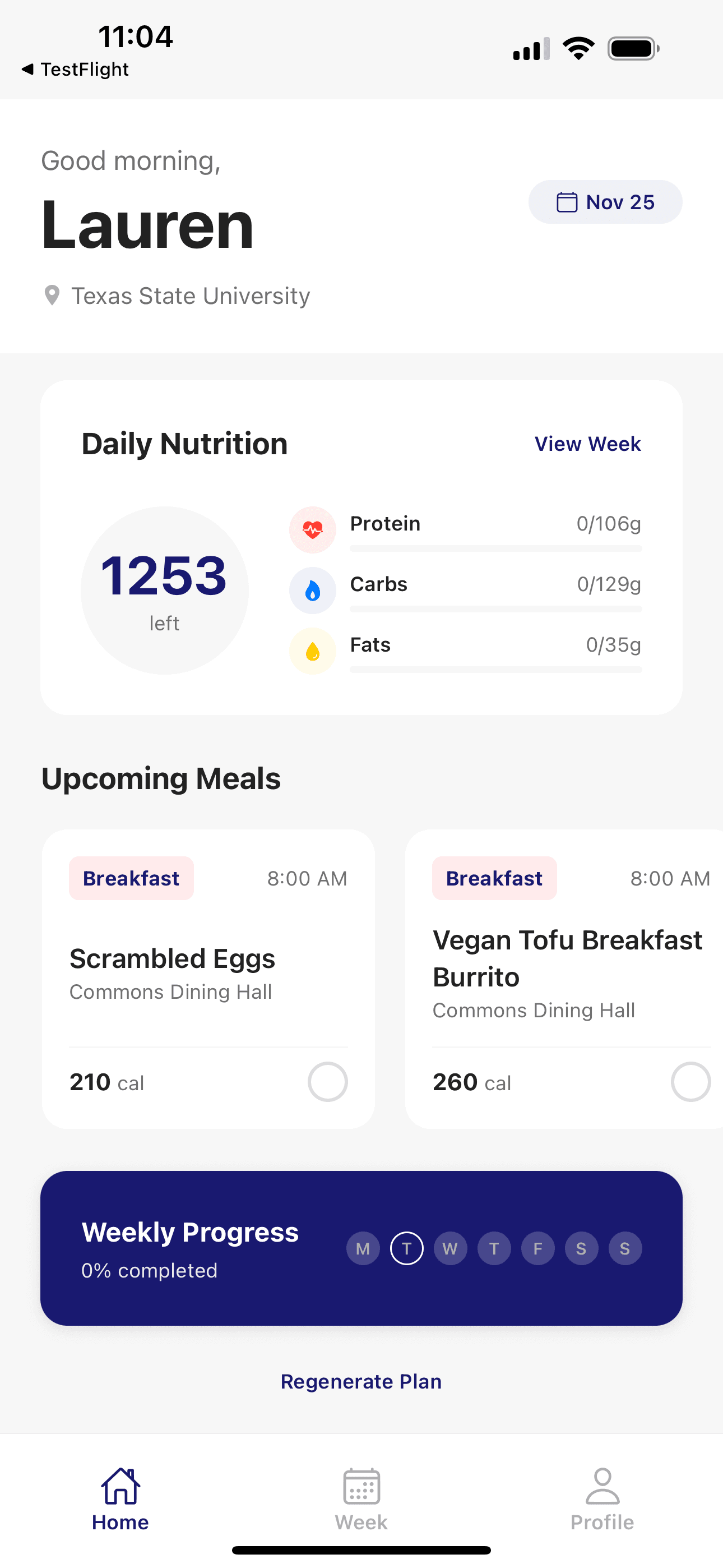 Unimeals App Interface